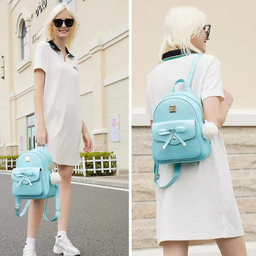 Vista 39 de ZGWJ Mini mochila de cuero con moño, mochila pequeña, linda mochila casual de viaje para niñas y mujeres, M, Mochilas tipo mochila