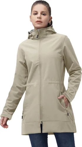 Vista 9 de 33,000ft Chaqueta de Lluvia Impermeable para Mujer de Softshell Largo con Capucha y Forro de Forro Polar, Cortavientos