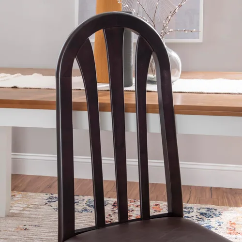 Vista 6 de Linon Kennerli - Juego de 2 sillas de comedor con asiento tapizado de piel sintética, color marrón