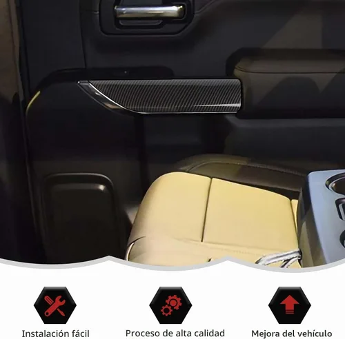 Vista 6 de RT-TCZ Cubierta de panel de manija interior de fibra de carbono, accesorios interiores para Chevrolet Silverado 2019-2022, para GMC Sierra 2019-2022