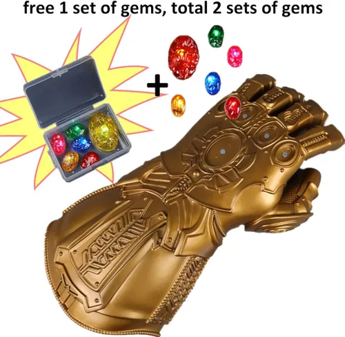 Vista 2 de Thanos Guantes Gems Movable Adulto Cosplay Infinity Gauntlet Brazo con Luces LED
