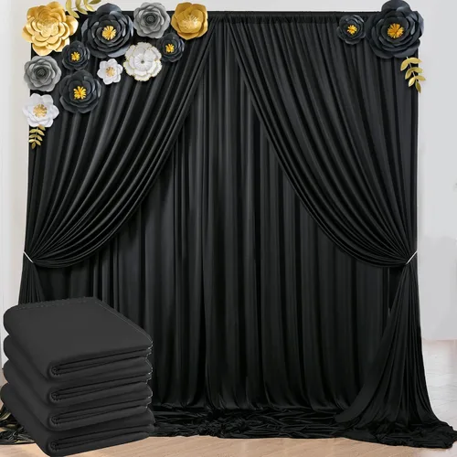 Vista 26 de Cortinas de fondo negras negras sin arrugas para fiestas, cortinas de tela gruesa para telón de fondo de fotos para cumpleaños, bodas, baby shower