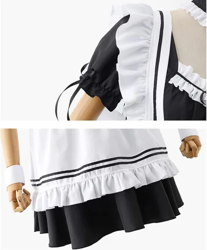 Vista 6 de Raindewll traje de criada francesa anime Cosplay traje de criada para mujer delantal vestido con diadema