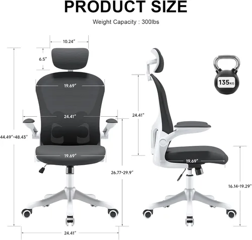 Vista 7 de Silla de oficina ergonómica de malla, color negro
