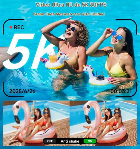 Vista 2 de Cámara digital, cámara de viaje UHD 5K de 80MP, cámaras compactas con zoom 18X, cámara de vlogging para YouTube con pantalla abatible de 3" 180°