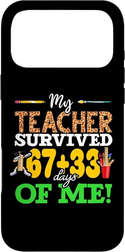 Vista 22 de My Teacher Survived 67+33 Days of Me Dab 100 Days of School Case for iPhone 17