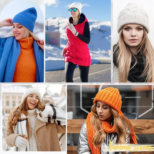 Vista 6 de American Trends Gorros de invierno para mujer, paquete de 4 gorros de punto grueso y holgado
