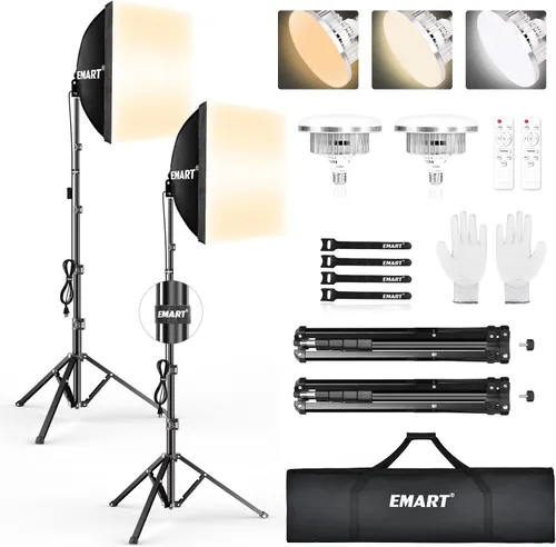 Vista 9 de EMART Kit de iluminación Softbox de 16 x 16 pulgadas, kit de iluminación para fotografía con bombilla LED de 135 W 3000-6500 K y control remoto