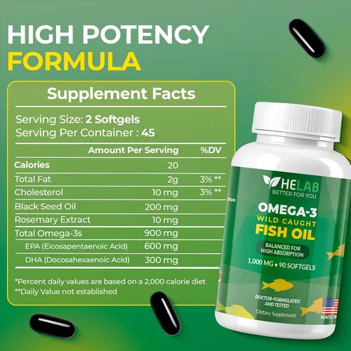Vista 8 de Suplemento de aceite de pescado Omega 3 (90 unidades) Aceite de pescado omega3 capturado en la naturaleza, alto EPA DHA, rico en ácidos grasos