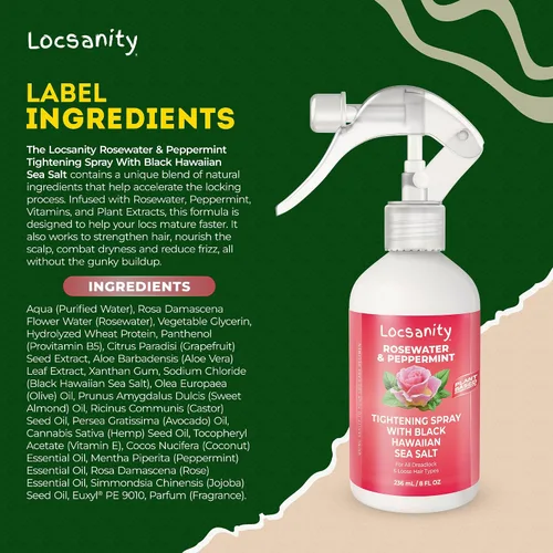 Vista 8 de Locsanity Rosewater Peppermint Loc Spray - 8 oz: Spray Hidratante y Reafirmante de Hidratación con Sal Marina Hawaiana Negra, a Base de Plantas
