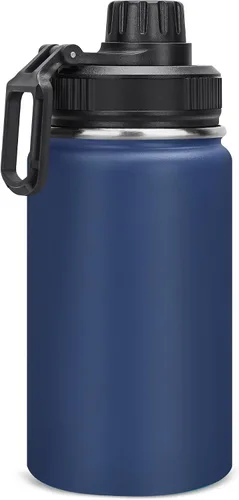 Vista 11 de Botella de agua aislada de 12 onzas, botellas de agua de acero inoxidable de doble pared aislada al vacío, boca ancha, a prueba de fugas, sin BPA