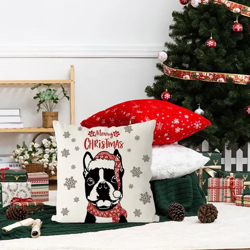 Vista 4 de GAGEC Fundas de almohada de Navidad de 18 x 18 pulgadas, fundas de almohada de perro Boston Terrier, fundas de almohada de invierno para Navidad