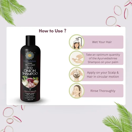 Vista 3 de AYURVEDASHREE Champú de cebolla roja para el crecimiento del cabello y control de caídas del cabello, con hoja de curry, hibisco, alanket indio