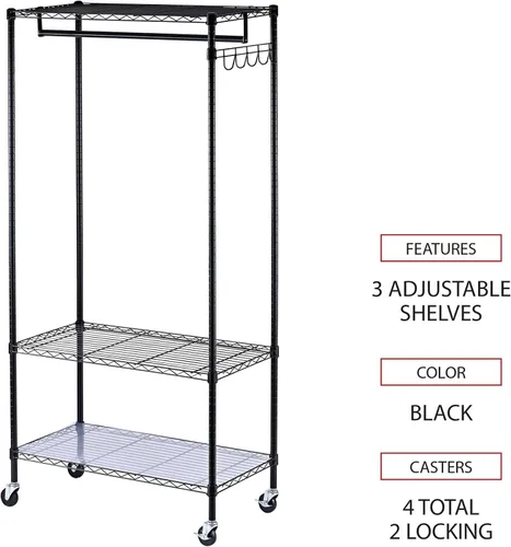 Vista 3 de Alera Estante de la ropa de la estantería del alambre, 30 prendas, 36W X 18D X 75H, negro
