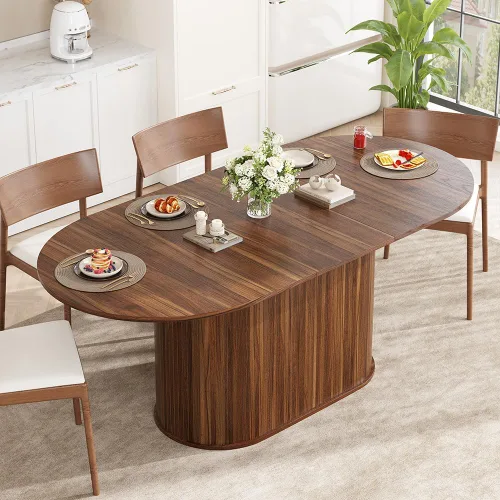 Vista 11 de WILLIAMSPACE Mesa de comedor de madera, mesa de cocina redonda extensible, mesa de comedor retro para 4 a 6, mesa de comedor rústica para comedor
