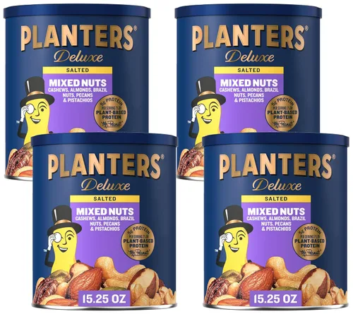 Vista 8 de PLANTERS - Nueces mixtas de lujo tostadas: anacardos, almendras, nueces de Brasil, pistachos y pecanas, proteína vegetal, bocadillo rápido