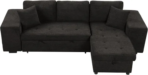 Vista 5 de Sofá cama modular de 104 pulgadas con diván de almacenamiento y taburetes para sala de estar, moderno sofá cama extraíble de 3 asientos