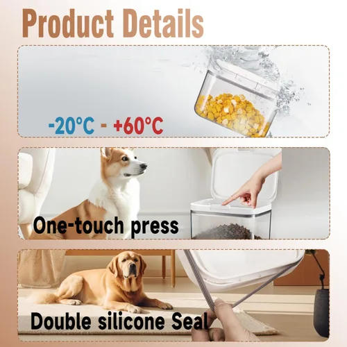 Vista 3 de LivLab Mker Contenedor de almacenamiento de comida para perros, contenedor hermético de 25 libras para alimentos para mascotas con taza medidora