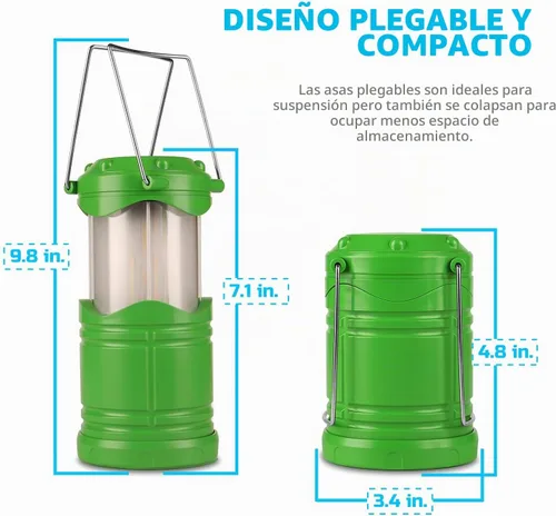 Vista 2 de Lichamp Paquete de 4 linternas LED para campamento, velas plegables sin llama, velas de té, luces de campamento portátiles a batería, kit de Verde