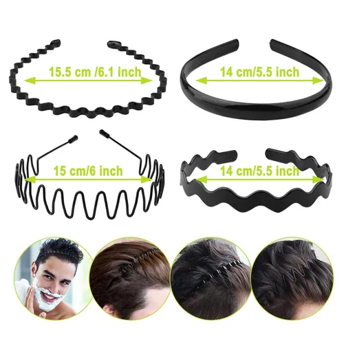 Vista 4 de Diademas de Metal, Con Dientes Cinta para el Cabello para Hombres, Diademas para Mujeres, Unisex Negro Ondulado Primavera Deportes al Aire Libre