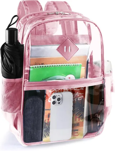 Vista 9 de Mochila transparente, mochila transparente para la escuela, mochila transparente de PVC resistente, con material de plástico de PVC resistente al