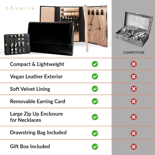 Vista 7 de Organizador de joyas de viaje de cuero vegano de lujo, rollo de joyería, bolsa de joyería de viaje, organizador de viaje de joyería, collar