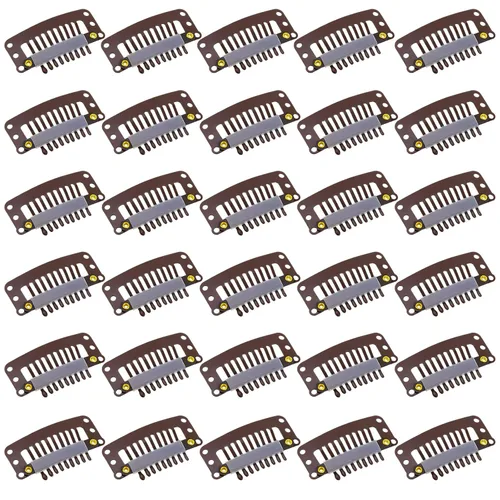 Vista 11 de WILLBOND - 30 piezas de broches para extensiones de pelo de 32 mm con 9 dientes, broches para pelucas y extensiones de pelo, peine pequeño