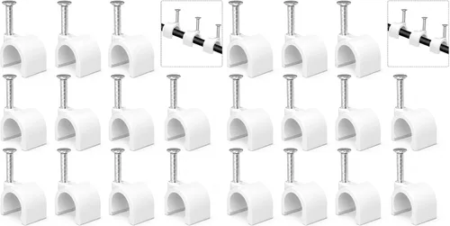 Vista 11 de Clips de cable de 0.394 pulgadas para cable de 0.394 in, 100 clips de alambre para altavoces, abrazaderas coaxiales, clavijas de cable Ethernet