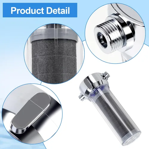 Vista 2 de Filtro de agua para ducha, filtro de ducha para agua dura con cartucho de carbón activado, elimina el cloro, metales pesados y más, sistema