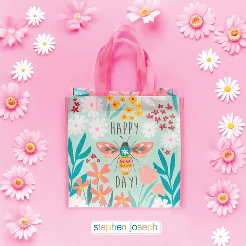 Vista 2 de Stephen Joseph, Bolsa de regalo reciclada mediana con asas, niños, reutilizable, bolsa de regalo de fiesta de cumpleaños, bolsa de compras, abeja