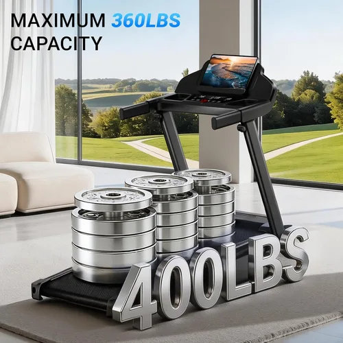 Vista 6 de Cintas de correr para el hogar con 16% de inclinación y pantalla LED, cinta de correr plegable de 7 capas que absorbe los golpes con barra de mango