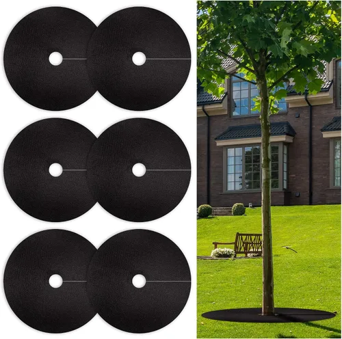 Vista 8 de Anillo de mantillo de árbol no tejido de 32.5 pulgadas, paquete de 2 alfombrillas de barrera de malezas, mantillo degradable de árboles utilizado