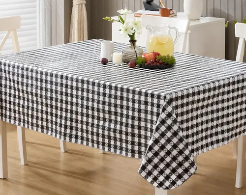 Vista 4 de Newbridge Mantel cuadrado de vinilo de 52 x 52 pulgadas con reverso de franela, a cuadros de taberna bistró, café a cuadros para interiores y Negro
