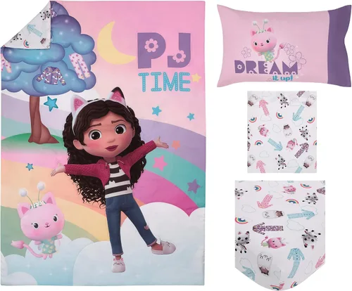 Vista 8 de NoJo DreamWorks Gabby's Dollhouse Dream It Up Arcoíris Multicolor Hora de Dormir - Juego de cama de 4 piezas para cama de niño pequeño - Edredón La