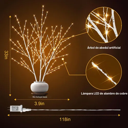 Vista 4 de Árbol de luz de abedul de 33 pulgadas con 180 luces LED, árbol iluminado parpadeante con temporizador, ramas ajustables de abedul para decoración