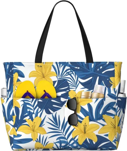 Vista 25 de Bolsa de playa para mujer, bolsa de playa impermeable y a prueba de arena con bolsa húmeda, bolsa de viaje grande para viajes de fin de semana