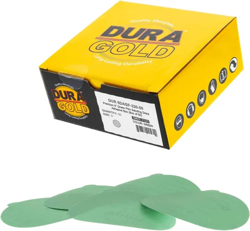 Vista 16 de Dura-Gold Discos de lija PSA de película verde de 5 pulgadas, grano 80 (caja de 50), discos de papel de lija autoadhesivos con parte trasera