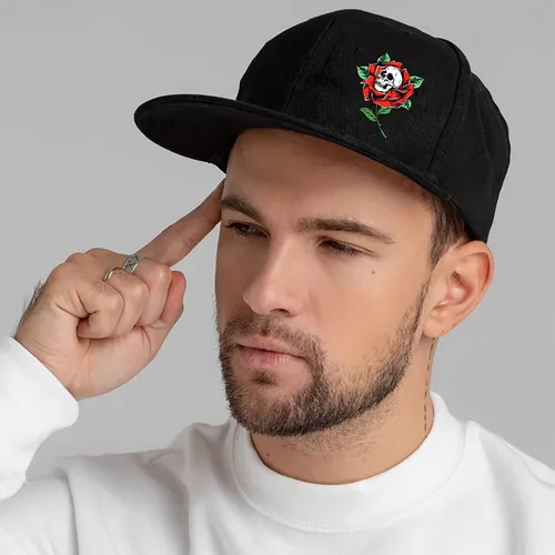 Vista 6 de Sombreros de calavera para hombre, sombreros planos para hombre, ala de esqueleto, rosa, sombreros ajustados para hombre, sombreros de béisbol