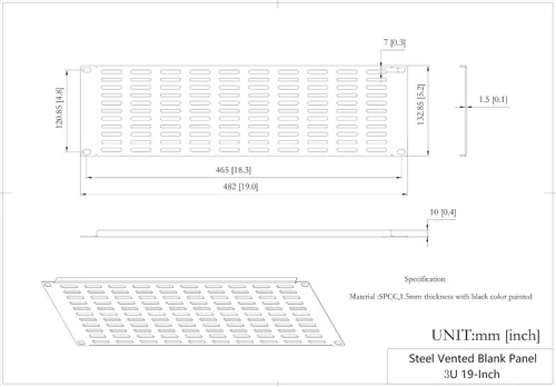 Vista 3 de Paquete de 2 paneles en blanco ventilados de 3U - Panel de relleno de montaje en rack de metal para gabinete o gabinete de rack de servidores