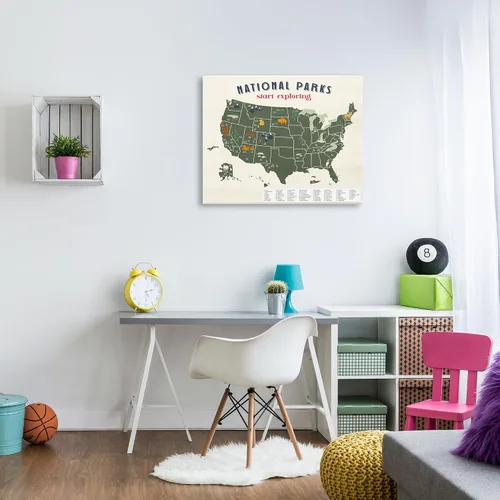 Vista 2 de Stupell Industries Mapa de parques nacionales con llave numerada de Estados Unidos, diseñado por Daphne Polselli, lienzo para pared, 30 x 40