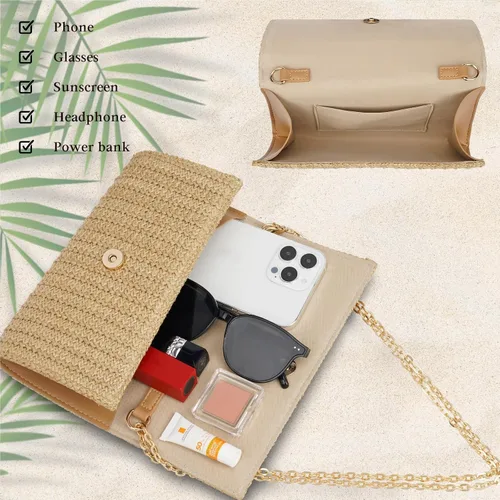 Vista 5 de Kseymeir Bolso de mano de paja para el hombro, bolso cruzado tipo sobre, bolso de rafia para verano, playa, viajes, moda 2026 Straw, Summer