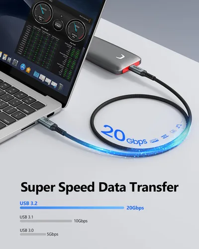 Vista 4 de SUNGUY Cable USB C 3.2 Gen2 de 3.3 pies, 240 W PD USB C, carga rápida, transferencia de datos de 20 Gbps, salida de video 4K, cable de pantalla tipo