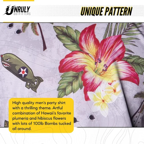 Vista 4 de Camisa hawaiana para hombre, camisas grises con botones para hombre, camisas divertidas de flores y armas para hombre