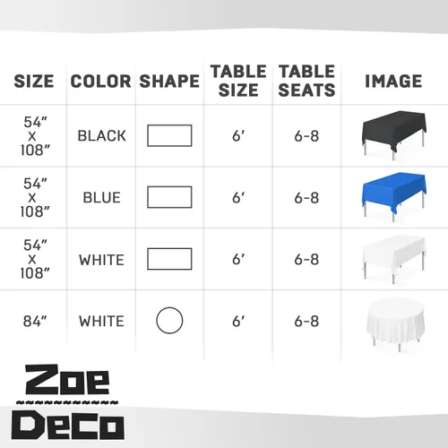 Vista 7 de Zoe Deco Mantel rectangular de plástico negro (paquete de 6, 54x108), manteles desechables para fiestas y pícnics