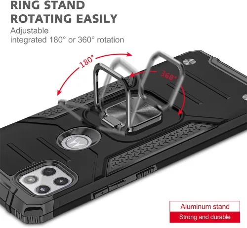 Vista 5 de Funda para Motorola One 5G ACE con protector de pantalla: grado militar giratorio de 360° con función atril a prueba de golpes para Motorola One 5G
