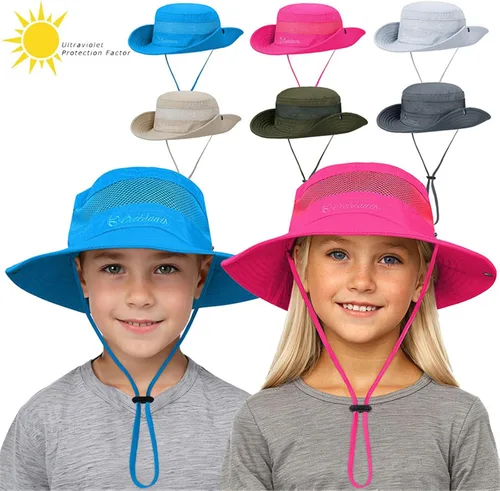 Vista 2 de Sombrero de sol de ala ancha UPF50 con cordón ajustable de protección para pescador unisex para exteriores, playa, senderismo Beige
