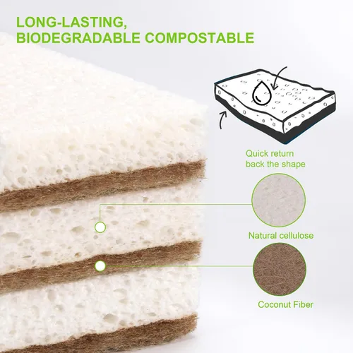 Vista 4 de Esponjas naturales para platos, paquete de 12 – Keep Soap Esponja de cocina biodegradable Esponja de coco compostable – Esponjas de limpieza