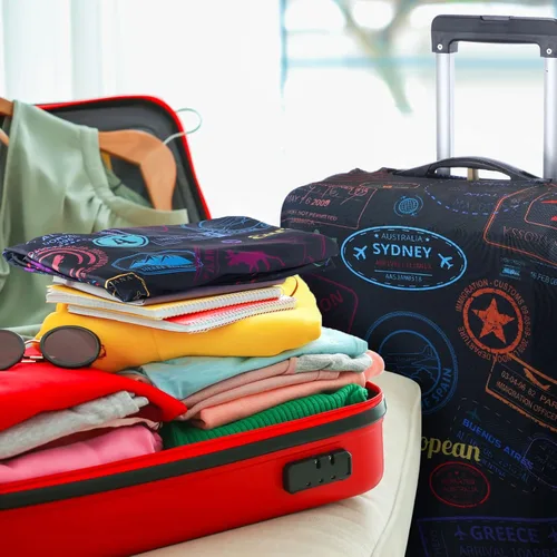 Vista 6 de Sherr Funda de equipaje de viaje de 3 piezas, protector de maleta, funda antiarañazos, fundas de equipaje lavables, Tema Vintage