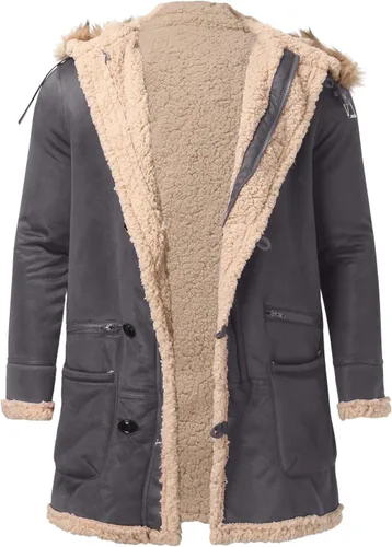 Vista 2 de Abrigos de invierno para hombre, abrigo de piel de oveja de piel de oveja de piel de oveja con capucha gruesa y cálida para hombre