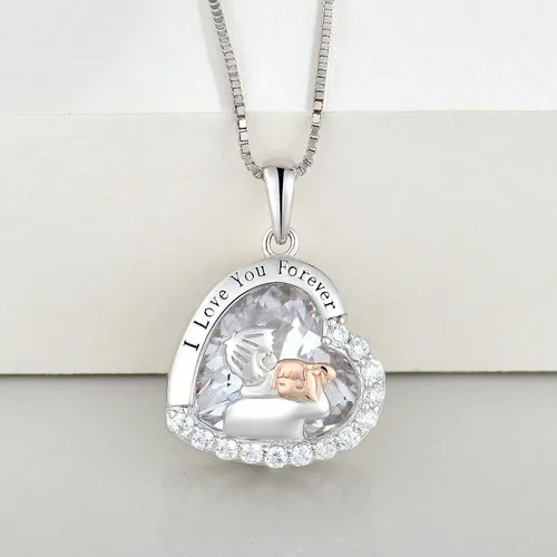 Vista 5 de Collar para padre e hija, regalos de cumpleaños de parte de la hija, collar de plata de ley 925, collar con piedra natal de corazón de amor